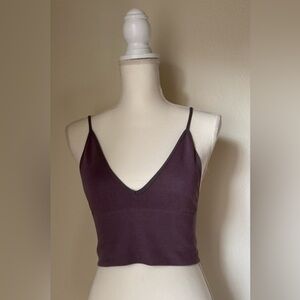 By Together Women's Seamless Ribbed Plunged V-Neck Strapped Bralette Cropped Top